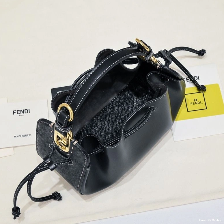 Vintage HOT Pomodorino Bucket Mini Leather Fendi Calf Black In Bag 0723